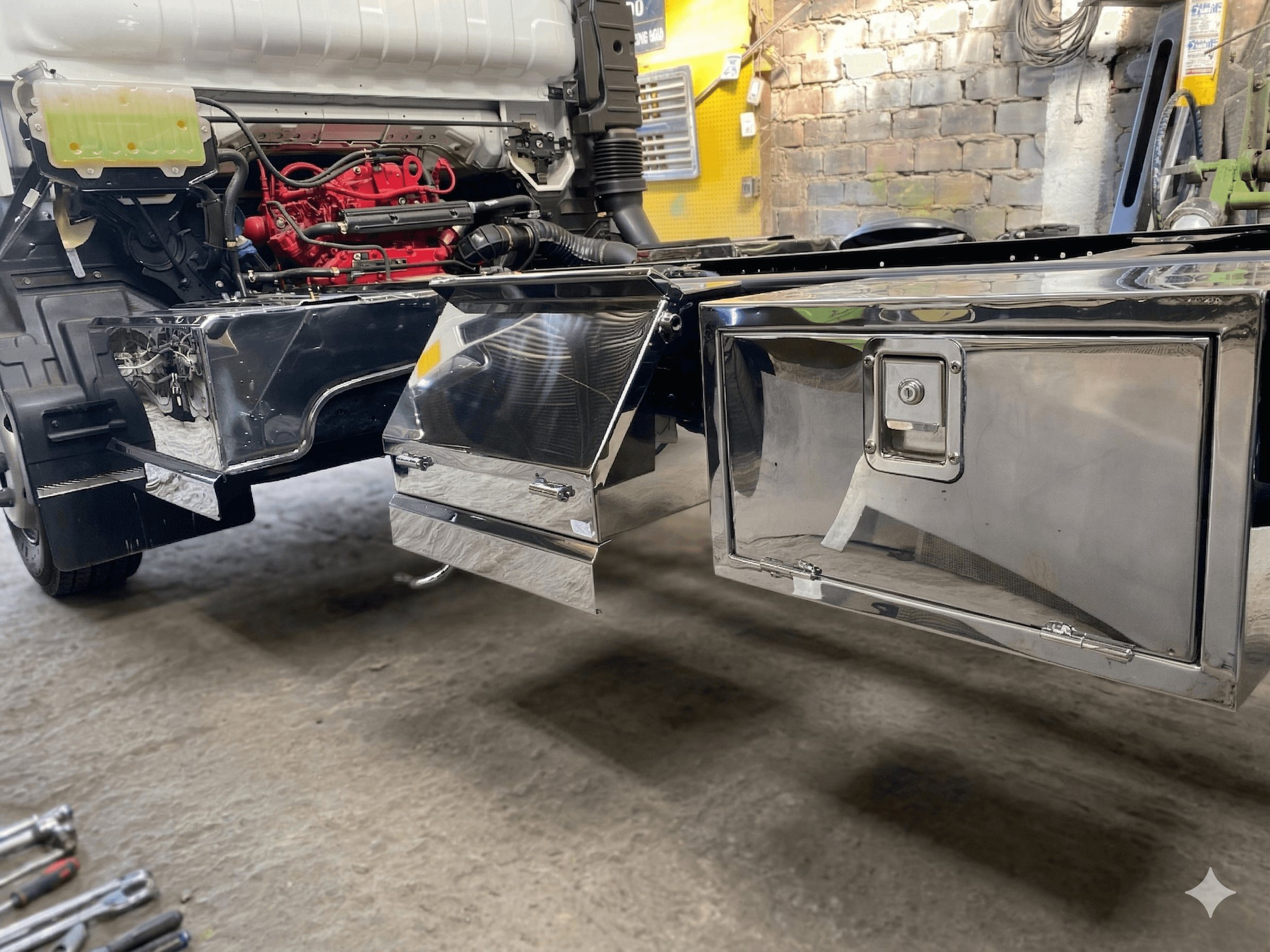 Caja de herramientas en acero inoxidable sobre medida para camión de carga pesada