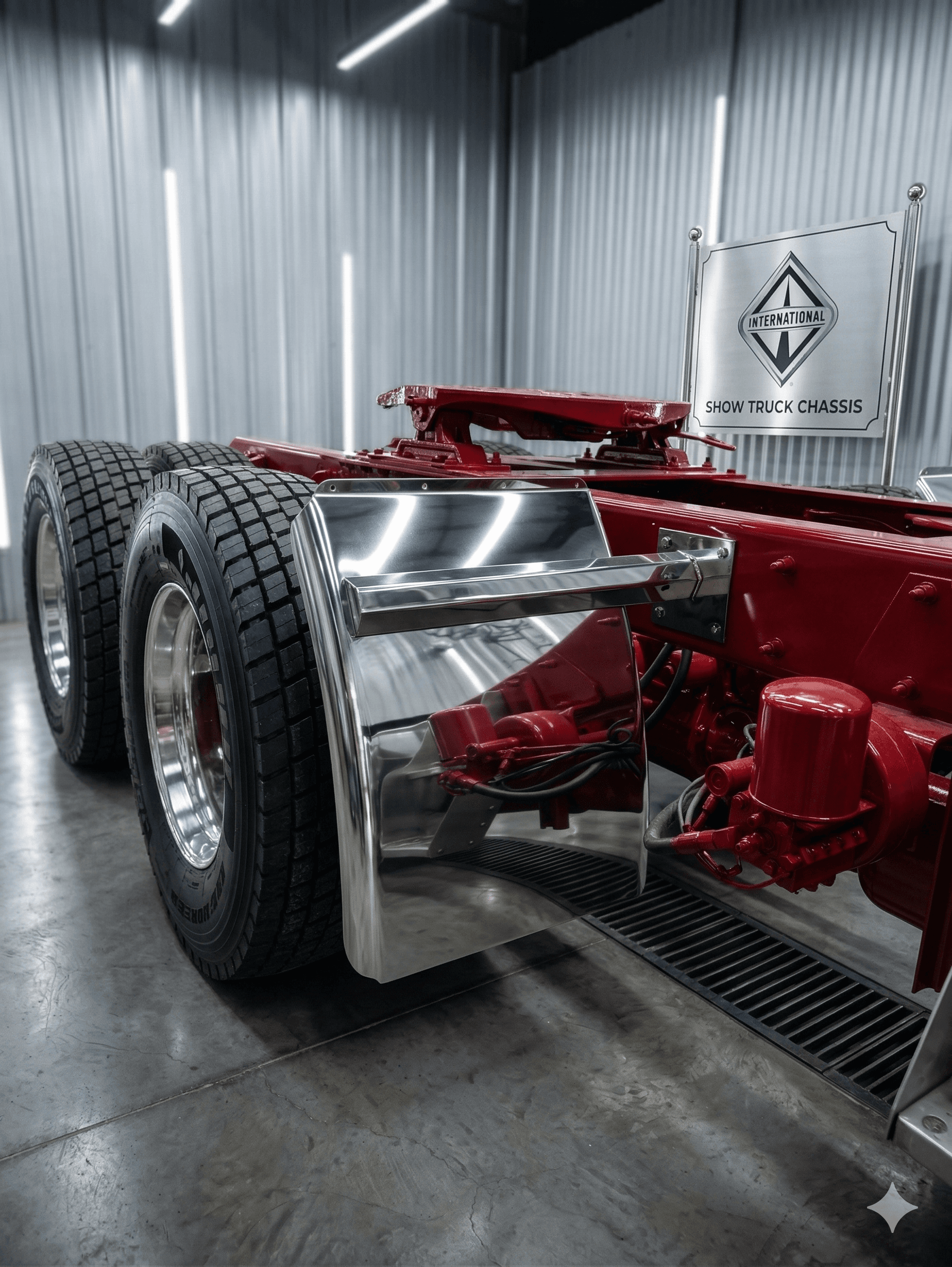 Guardapolvo en acero inoxidable para tractomula Freightliner fabricado a la medida